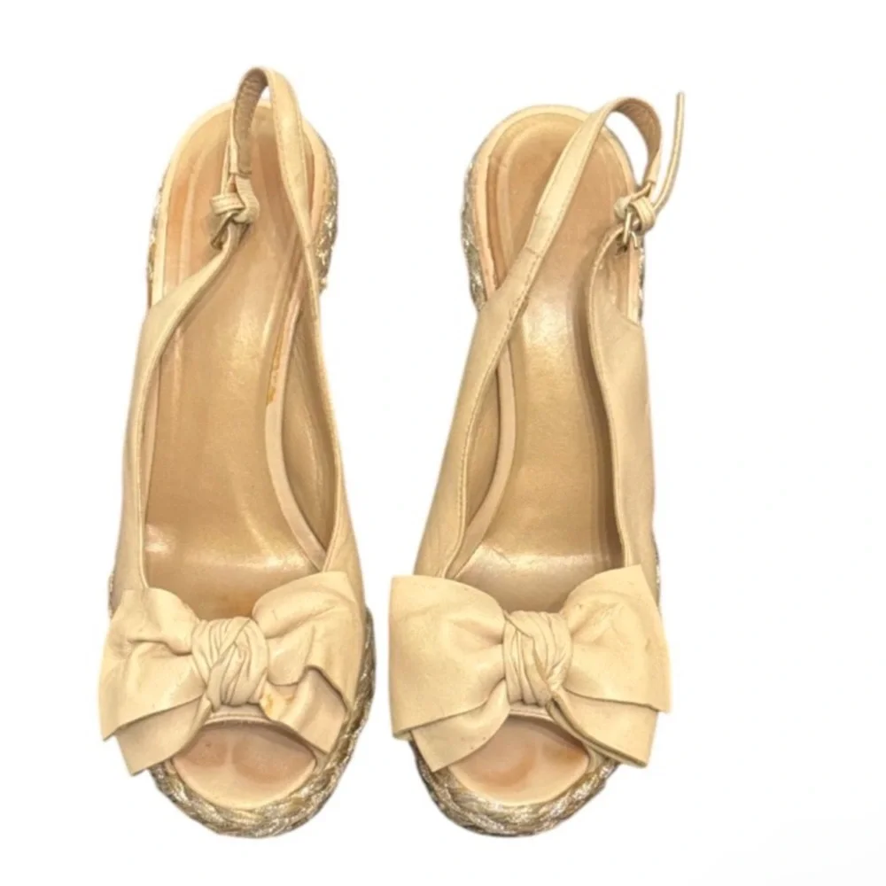 Authentic Stuart Weitzman luxury designer bow leather platform espadrilles Sz 8